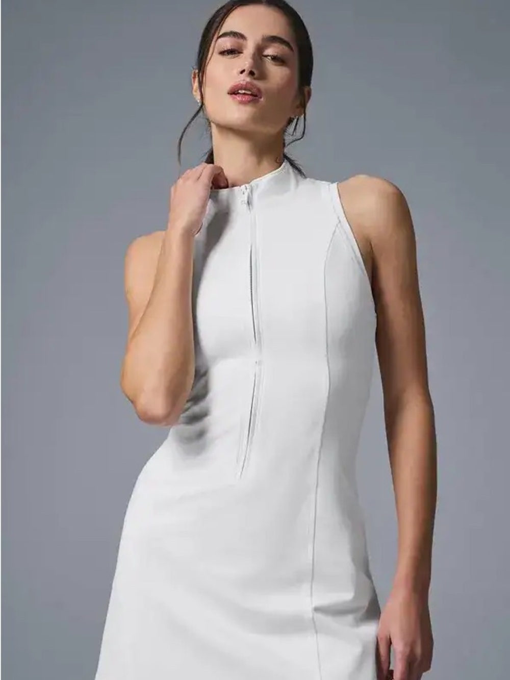 ALO Yoga White Carefree 1/2 Zip tennis dress